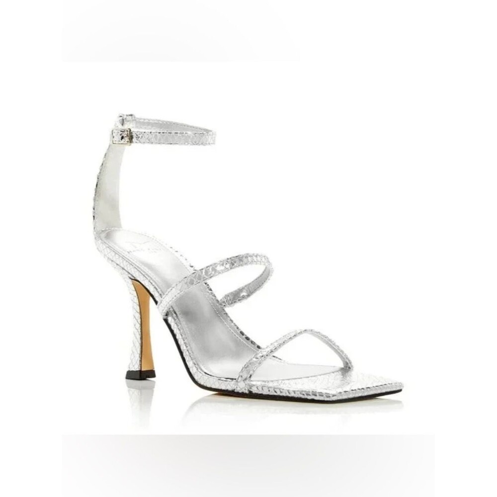 Silver Strappy High Heel Sandal Leather Marc Fisher Dalida snake-embossed 8.5